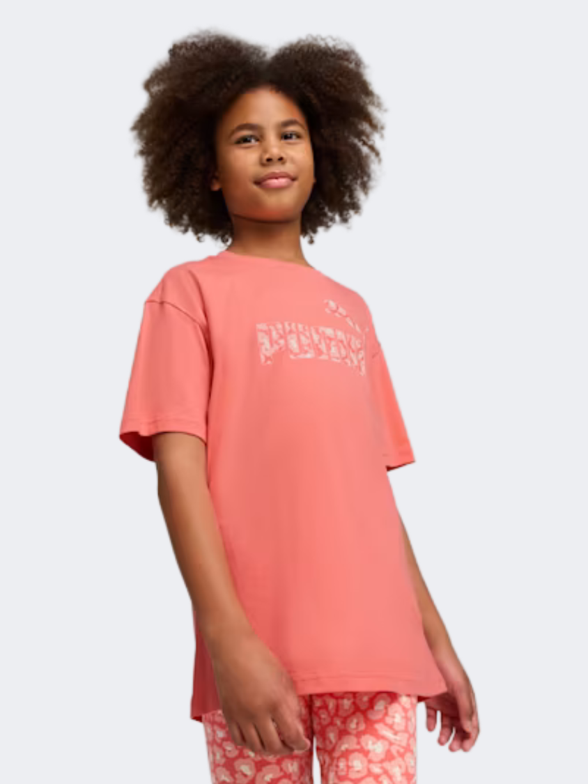 Puma Essentials Animal Logo Infill Girls Lifestyle T-Shirt Peach Frost