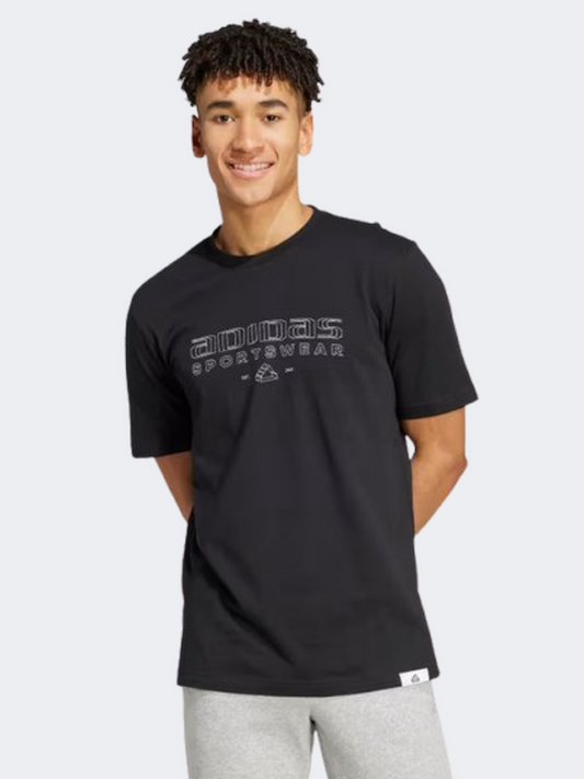 Adidas Tech Linear Graphic Men Sportswear T-Shirt Black