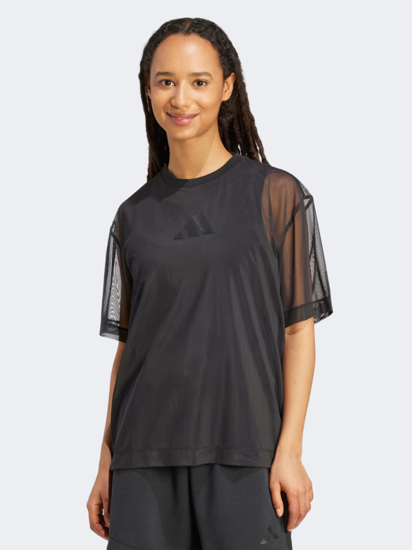 Adidas Soft Lux Mesh Women Sportswear T-Shirt Black