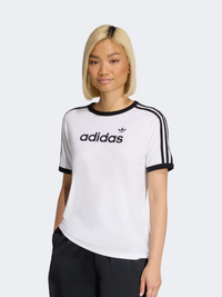 تيشيرت نسائي Originals من Adidas بتصميم خطي أبيض/أسود