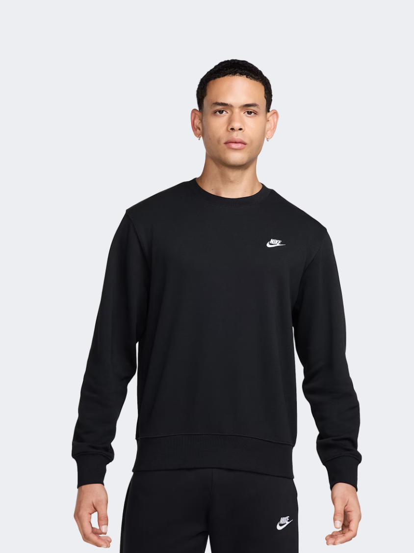 سويت شيرت لايف ستايل للرجال Nike Club French Terry أسود/أبيض