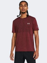 تيشيرت جري رجالي Under Armour Seamless Stride أحمر/عاكس