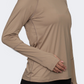 Oil And Gaz Round Neck Women Fitness Long Sleeve  Beige