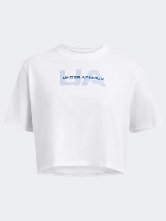 Under Armour Boxy Branded Women Lifestyle T-Shirt White/Nimbus Blue