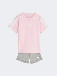 طقم ملابس رياضية للبنات الصغيرات Adidas Essentials 3 Stripes وردي فاتح/أبيض