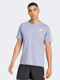 Adidas تيشيرت جري رجالي Own The Run 3-Stripes بنفسجي فضي
