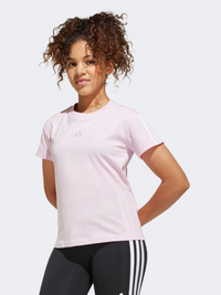 تيشيرت رياضي بناتي أطفال من Adidas Essentials 3 Stripes، وردي فاتح/أبيض