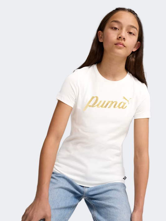 Puma Ess+ Script Metallic Girls Lifestyle T-Shirt White