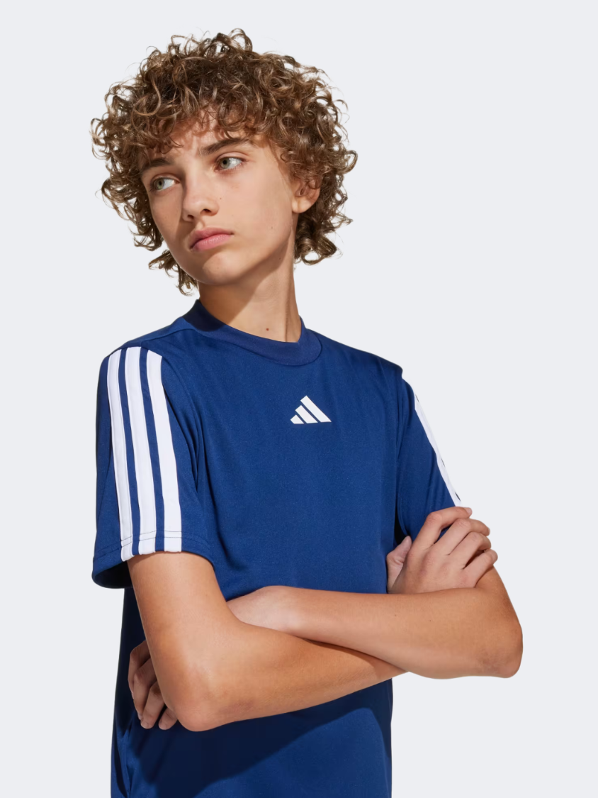 Adidas Train Essentials 3-Stripes Kids-Boys Sportswear T-Shirt Dark Blue/White