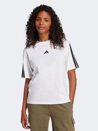 تيشيرت رياضي نسائي Boyfriend Adidas Essentials 3 Stripes أبيض/أسود