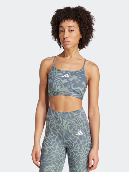 Adidas Aeroreact Training Light Support 3-Stripes Women Training Bra Silver Green
