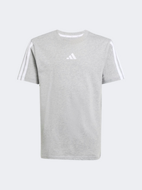 أديداس قميص رياضي للأولاد من ثلاث خطوط رمادي/أبيض