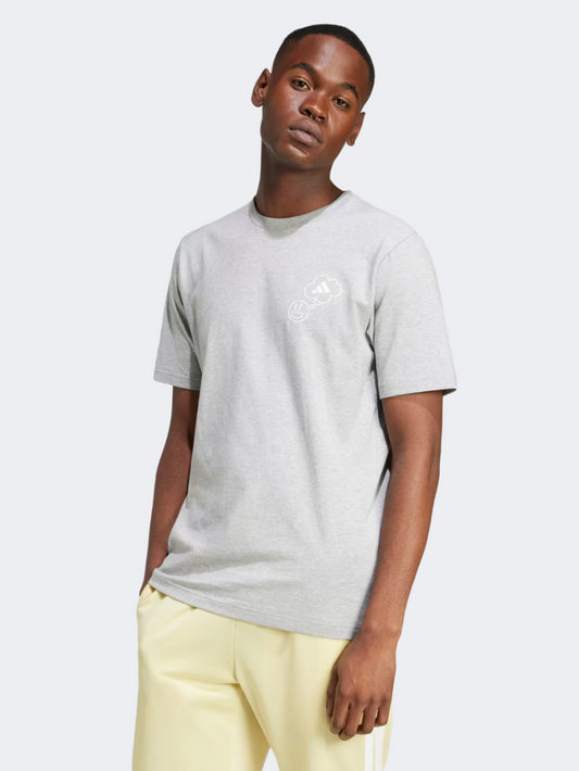 Adidas Lounge Verbiage Circle Graphic Men Sportswear T-Shirt Medium Grey Heather