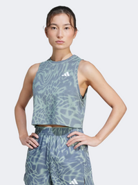 Adidas Train Essentials Allover Print Women Training Tank Silver Green