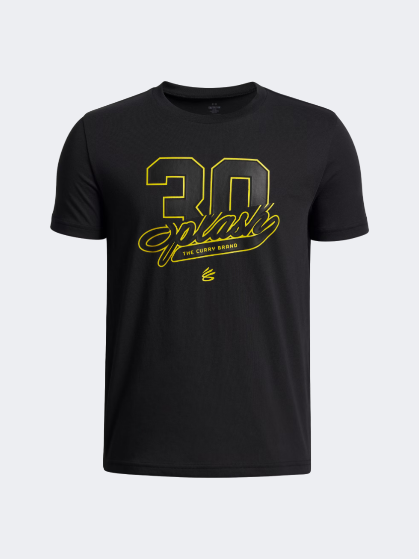 Under Armour Curry Splash Wordmark Boys Basketball T-Shirt Black/Taxi