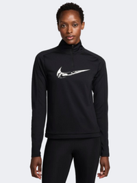 تيشيرت جري بأكمام طويلة نسائي Nike Swoosh Hbr أسود/أبيض