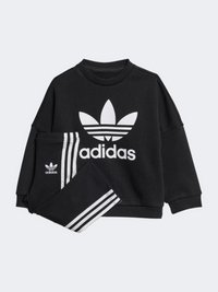 طقم ليغينغز واسع مع كنزة للبنات الصغيرات Adidas Loose Crew Originals أسود