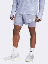 شورت جري رجالي 2 في 1 Adidas Own The Run Essentials 3 Stripes فضي/بنفسجي