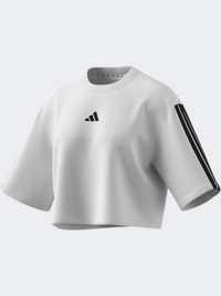 تيشيرت رياضي نسائي واسع Adidas Essentials 3 Stripes أبيض/أسود