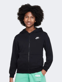 هودي لايف ستايل أولاد بسحاب كامل Nike Club Fleece French Terry أسود/أبيض