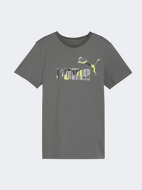 Puma Essentials Plus Logo تيشيرت نمط حياة أولاد مينيرال جراي