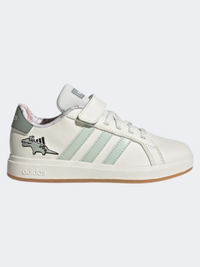 حذاء رياضي للأولاد Dino Grand Court 2 Ps من Adidas باللونين الأبيض العاجي/الأخضر