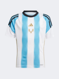 تيشيرت كرة قدم أطفال Adidas Messi أبيض/أزرق لامع