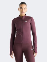 جاكيت أداء نسائي New Balance Harmony بقصة ضيقة وسحاب كامل بلون جلد الكرز