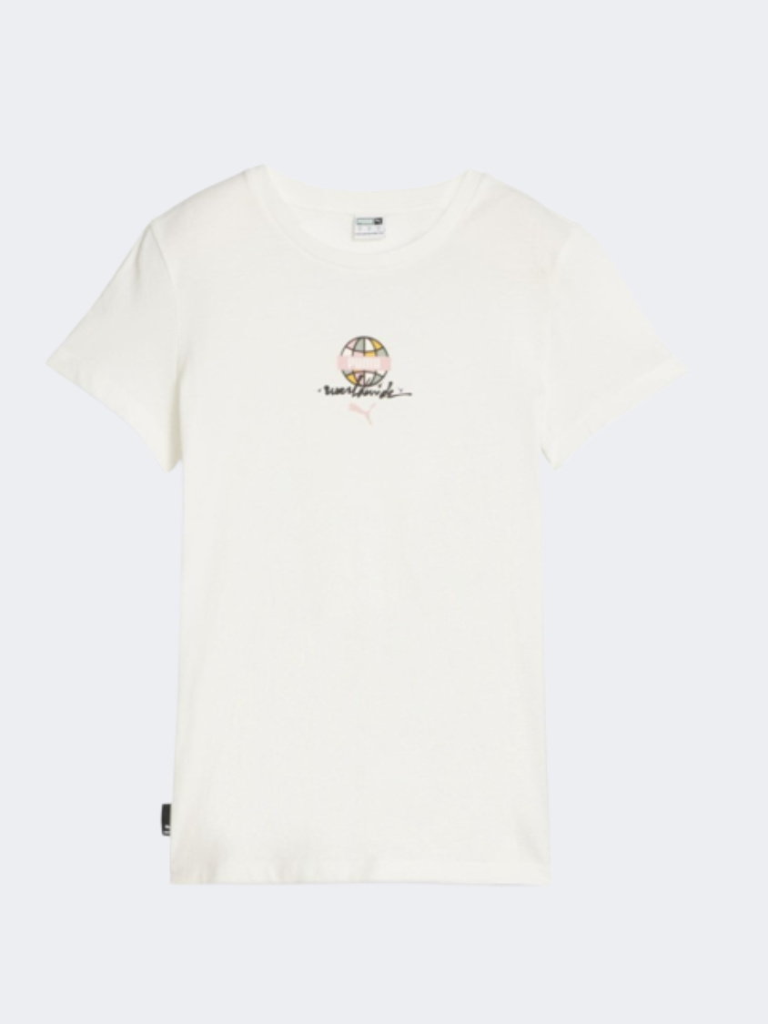 Puma Swxp Worldwide Graphic Women Lifestyle T-Shirt Warm White