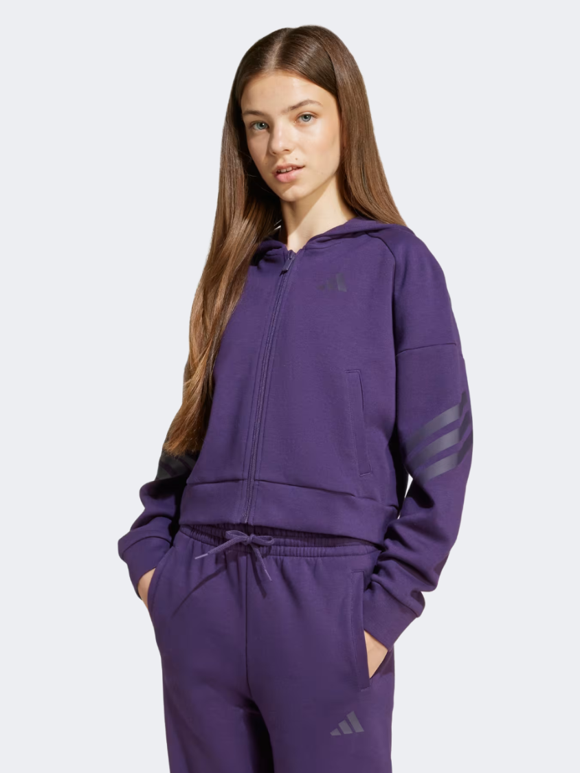 Adidas Future Icons 3-Stripes Full-Zip Hooded Track Kids-Girls Sportswear Hoody Aurora Plum