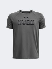 تيشيرت تدريب للأولاد Under Armour Tech Split Wordmark كاستل روك/أسود