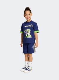 Adidas Pixar Toy Story تي شيرت طقم رياضي للأولاد الصغار أزرق داكن/أوف وايت