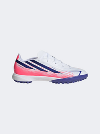 حذاء كرة القدم للأطفال Adidas F50 Hyperfast League Tf أبيض/أرجواني