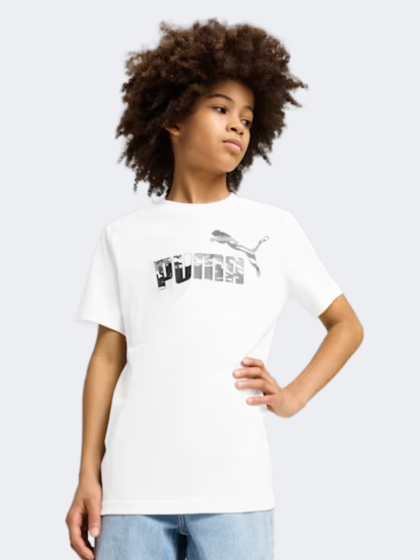 Puma Essentials Camo Boys Lifestyle T-Shirt White