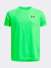 تيشيرت تدريب أولاد Tech Textured من Under Armour باللون الأخضر سايبر/الأسود