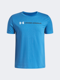 تيشيرت لايف ستايل للأولاد من Under Armour بشعار ووردمارك - أزرق إيجيان/أبيض