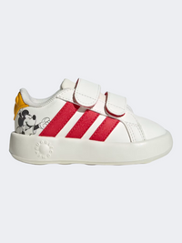 Adidas Disney Mickey Mouse Grand Court حذاء رياضي للأولاد الصغار أبيض/أحمر