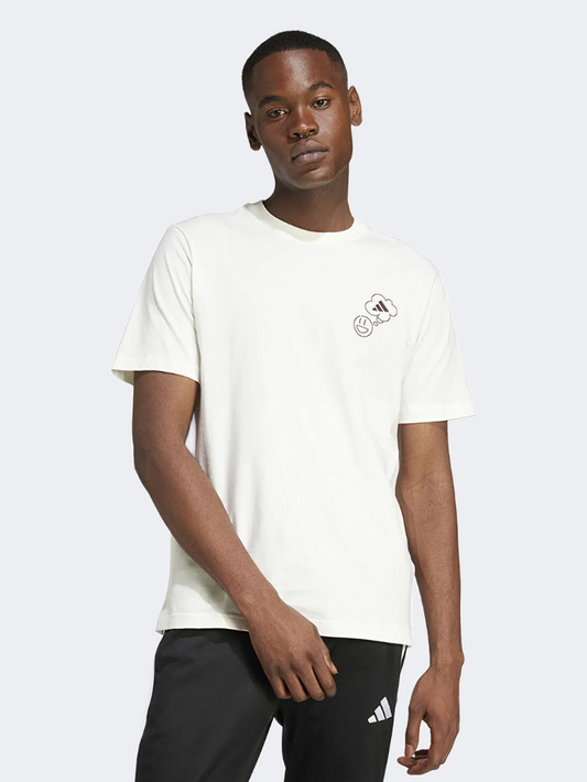 Adidas Lounge Verbiage Circle Graphic Men Sportswear T-Shirt Off White