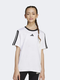 تيشيرت رياضي للبنات من Adidas Essentials 3 Stripes أبيض/أسود