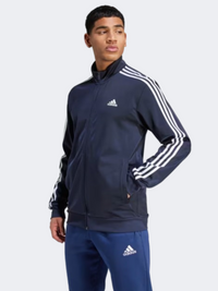 جاكيت رياضي رجالي Essentials Warm Up 3S أزرق داكن/أبيض من Adidas