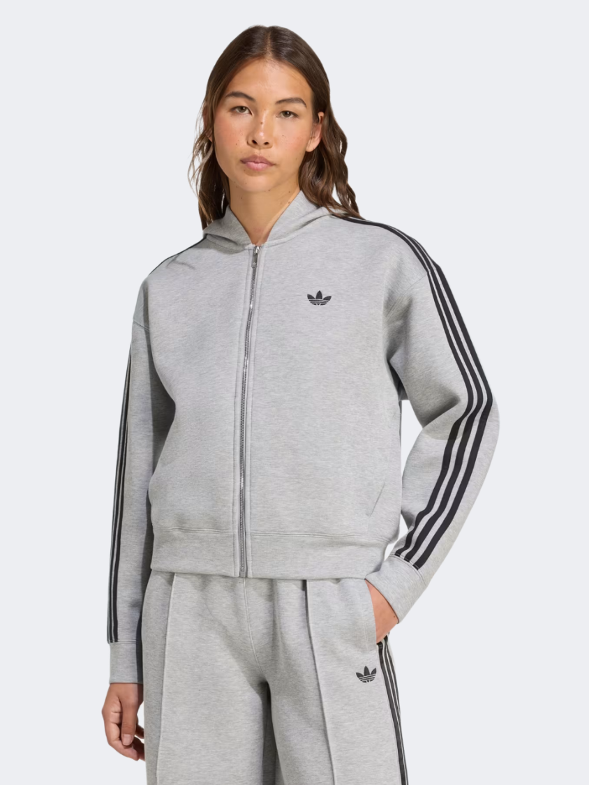 Adidas Adicolor 3-Stripes Spacer Full-Zip Women Originals Hoody Medium Grey Heather