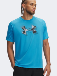 Under Armour Tech Print Fill تيشيرت تدريب رجالي أزرق إيثر/أسود