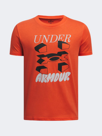 Under Armour Split Big Logo تيشيرت لايف ستايل أولاد ناري/رمادي هالو