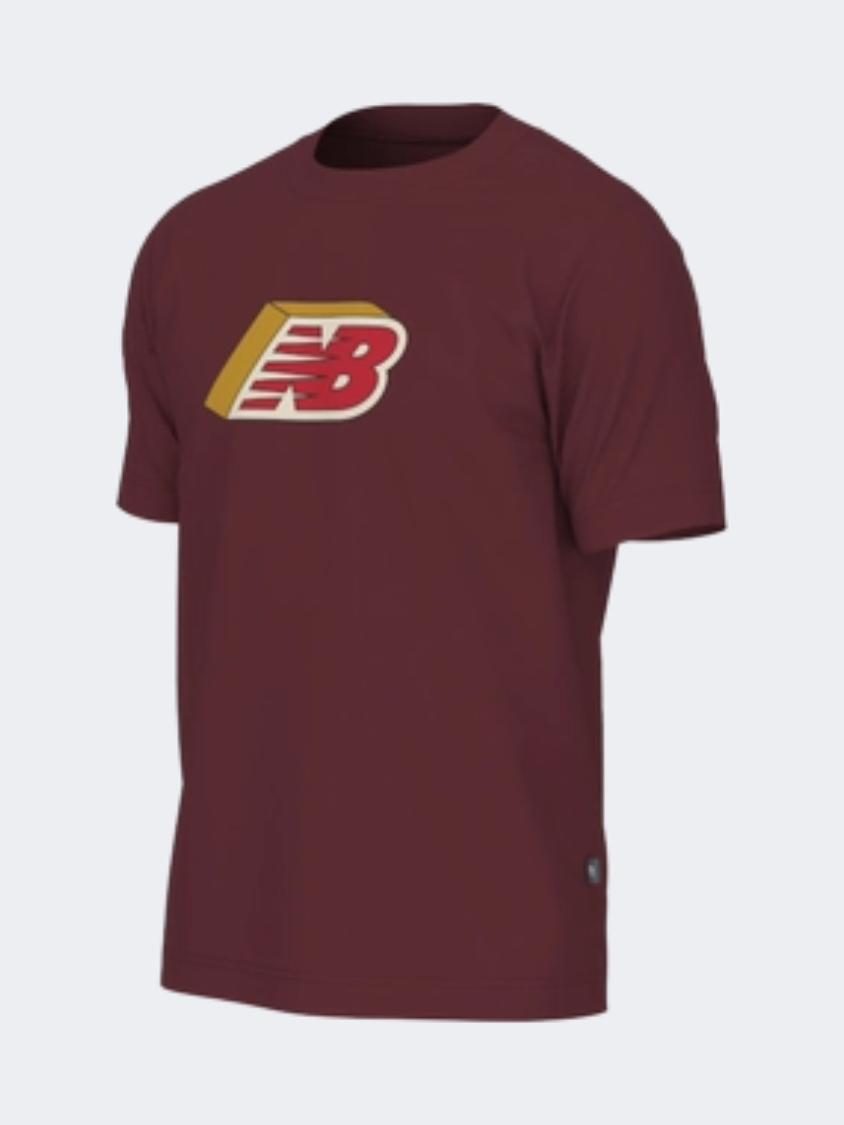 New Balance Cubed Logo Men Lifestyle T-Shirt Monarch Burgundy