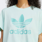 تي شيرت أصلي نسائي Adidas Adicolor Trefoil Boxy بلون نصف فلاش أكوا