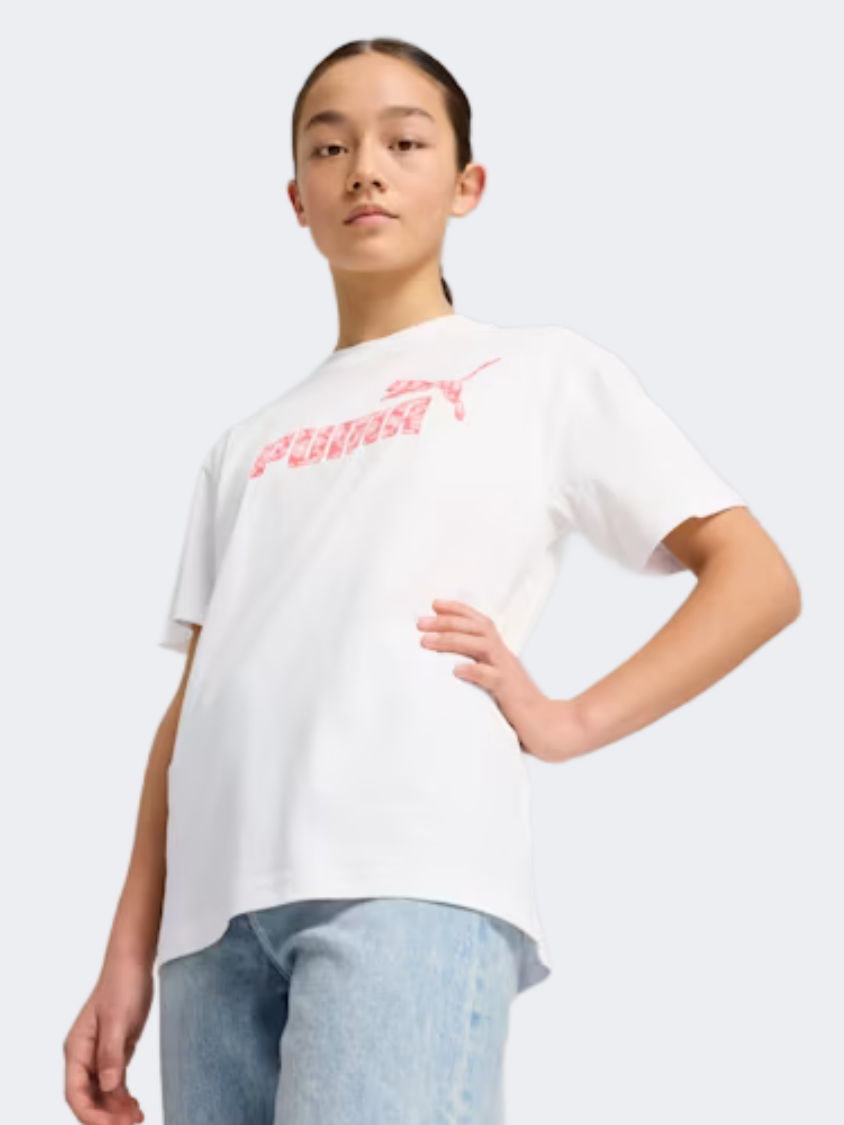 Puma Essentials Animal Logo Infill Girls Lifestyle T-Shirt White
