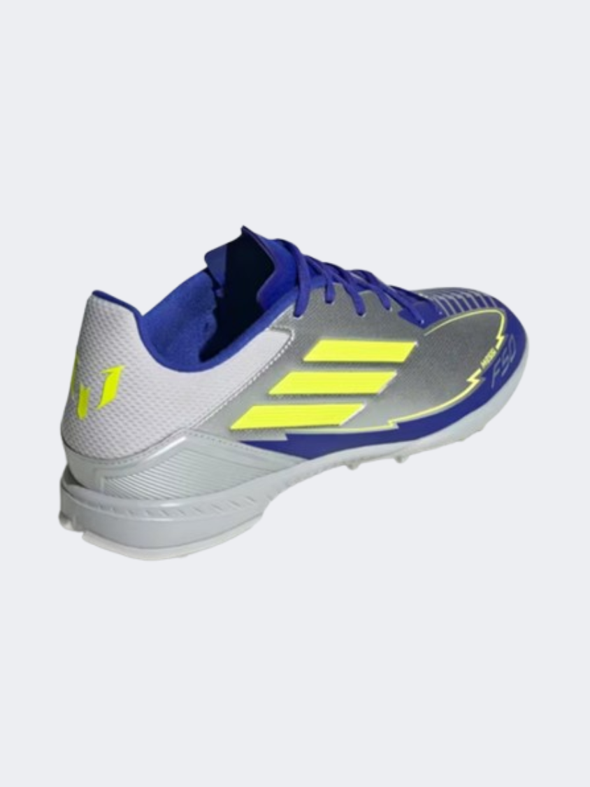 حذاء كرة القدم للرجال Adidas F50 League Tf Messi فضي/أصفر/أزرق