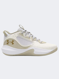 Under Armour Lockdown 6 حذاء كرة سلة رجالي أبيض/سيلت/ذهبي