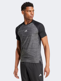 تيشيرت تدريب رجالي Adidas Gym Plus 3 Stripes ميلانج أسود