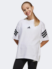 Adidas فيوتشر آيكونز 3 خطوط تيشيرت رياضي للأطفال للجنسين أبيض/أسود